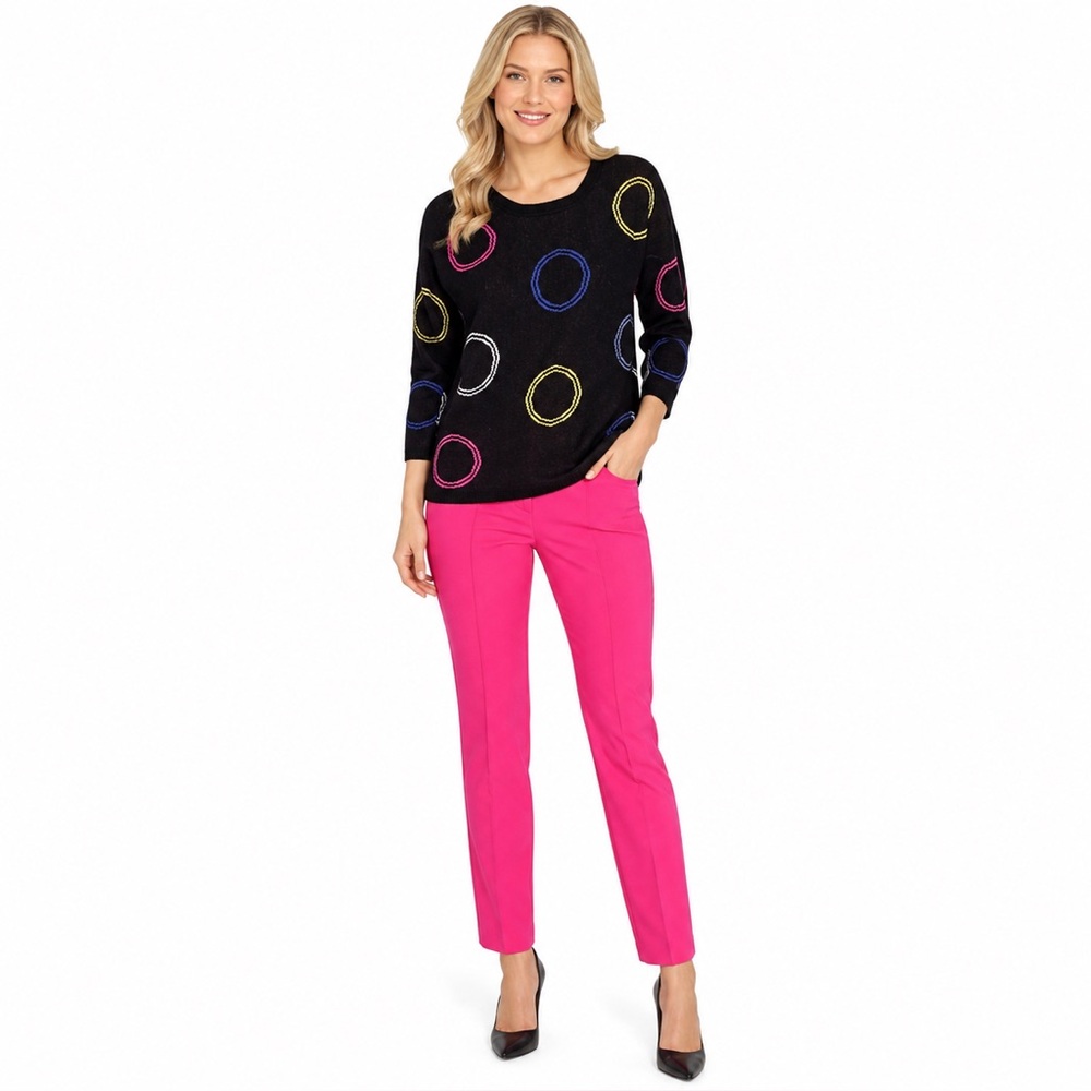 Philosophy Neon Circles Dolman Sleeve Black Sweater Size Medium